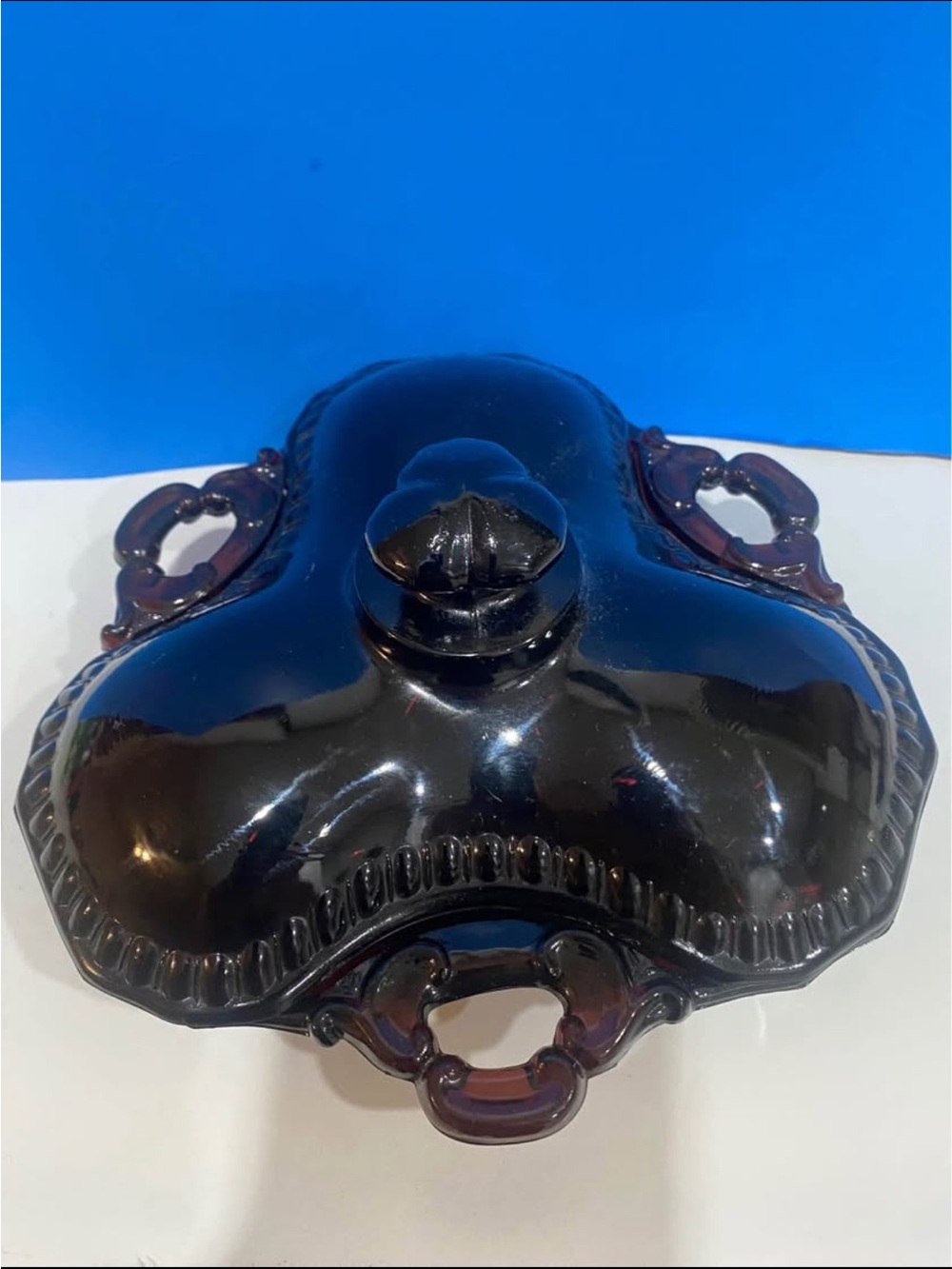 Vintage Cambridge Amethyst glass 3-part candy dish lidded #3500 1930’s